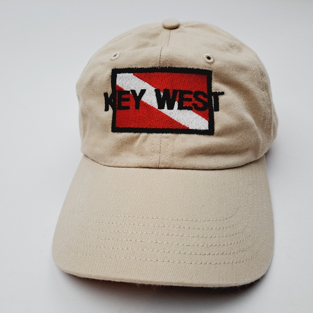 Key West Divers Down Flag Embroidered Relaxed Cotton Hat Cap Tan